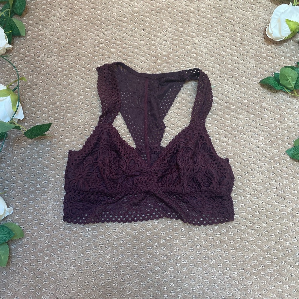 $8 / Aerie Razorback Lace Bralette Burgundy Non-Padded / Size Medium